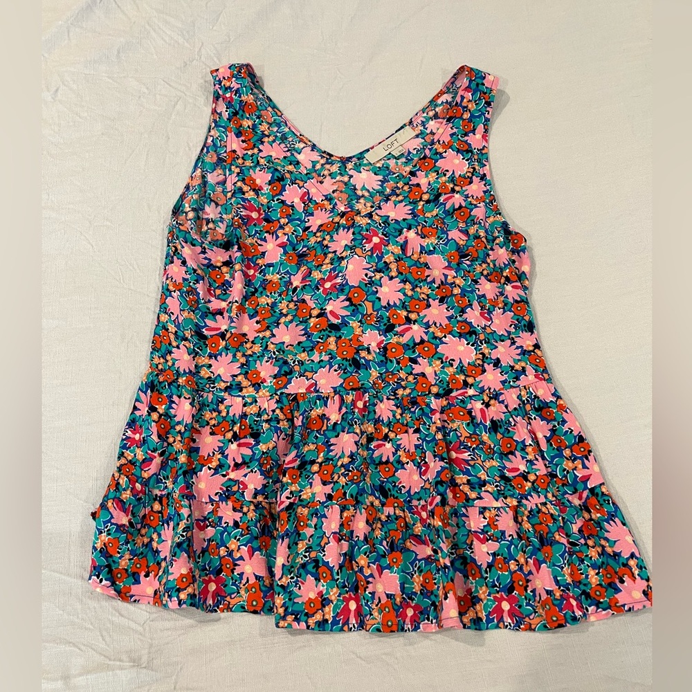 LOFT multi-color flowy silky tank. Size Small